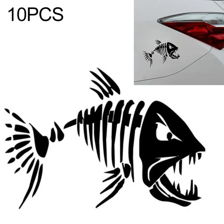 10 st YOJA Mad Fish roliga dekaler bilfönsterdekoration vinylklistermärken motorcykeltillbehör, 11x7 cm, svart, silver Sänkt pris