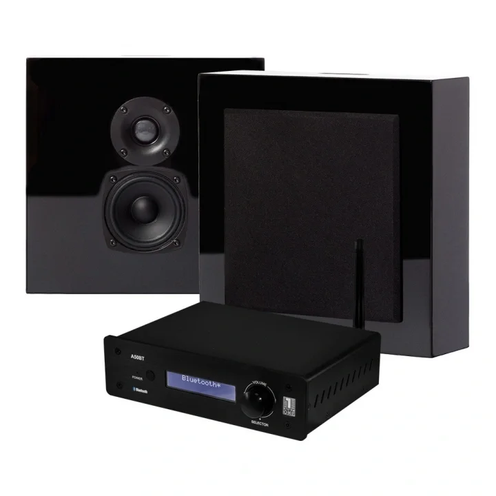System One A50BT & 2-pack DLS Flatbox Mini stereopaket, svart Begränsad tid