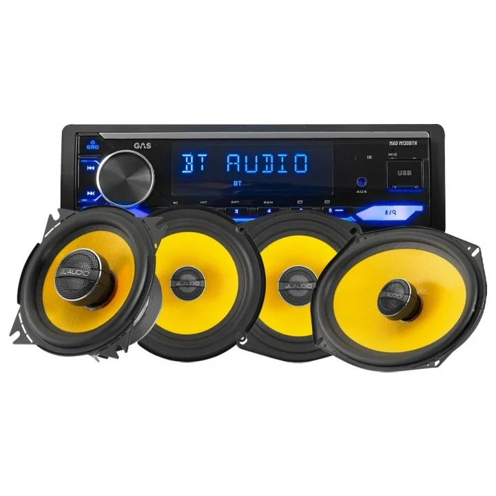 GAS MAD M130-BTN med 2par JL Audio C1-koaxialhögtalare, bilstereopaket Outlet